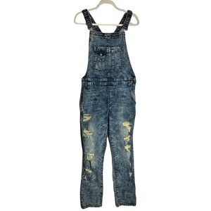Eunina Womens Sexy Overalls Size XL Blue Distressed Denim Jeans Bib Overall